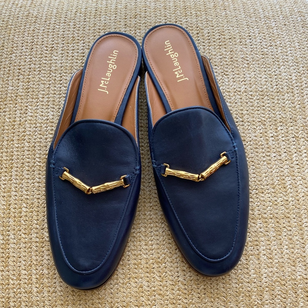 J. McLaughlin Domina Navy Leather Mules/Slides Size 6